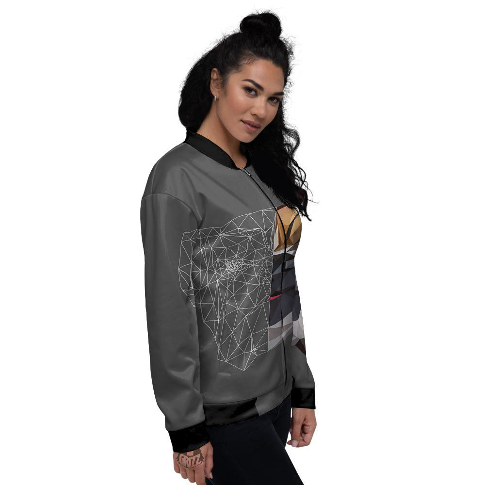 Bulldog Geometric English Print Women's Bomber Jacket-grizzshop