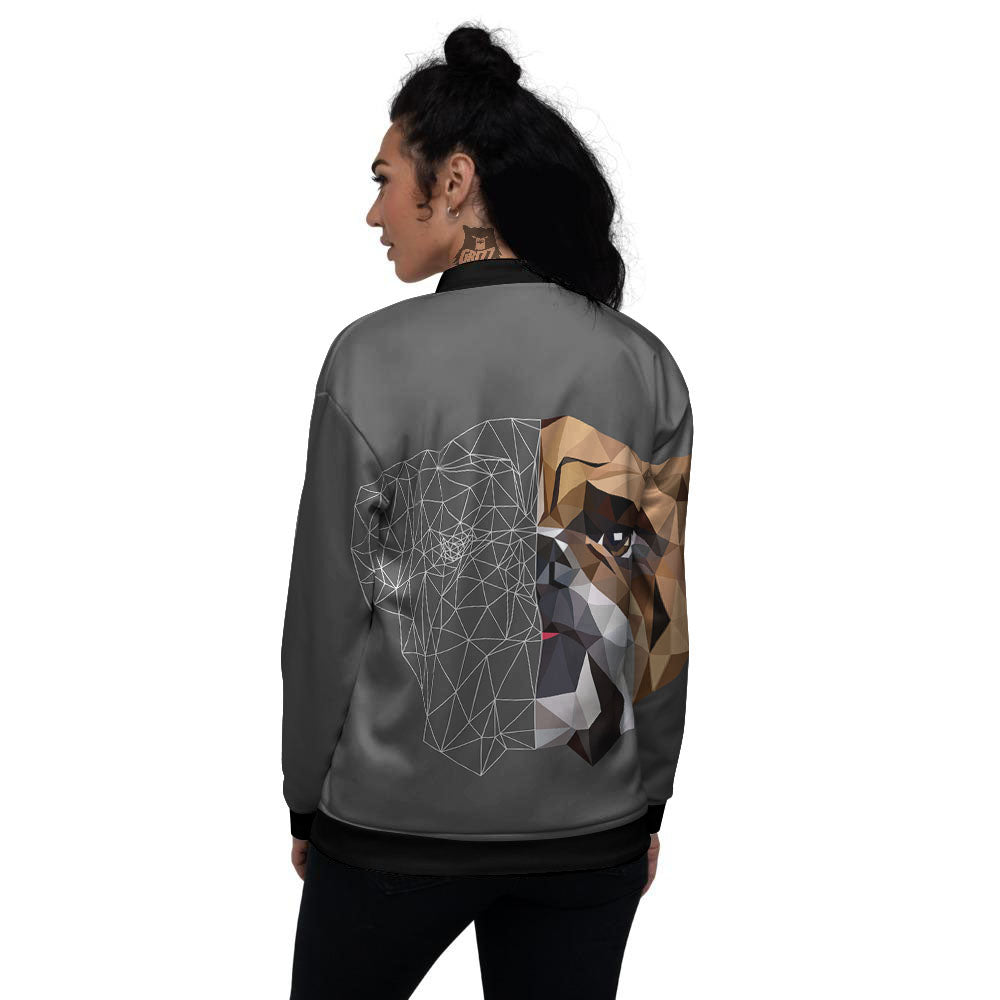 Bulldog Geometric English Print Women's Bomber Jacket-grizzshop