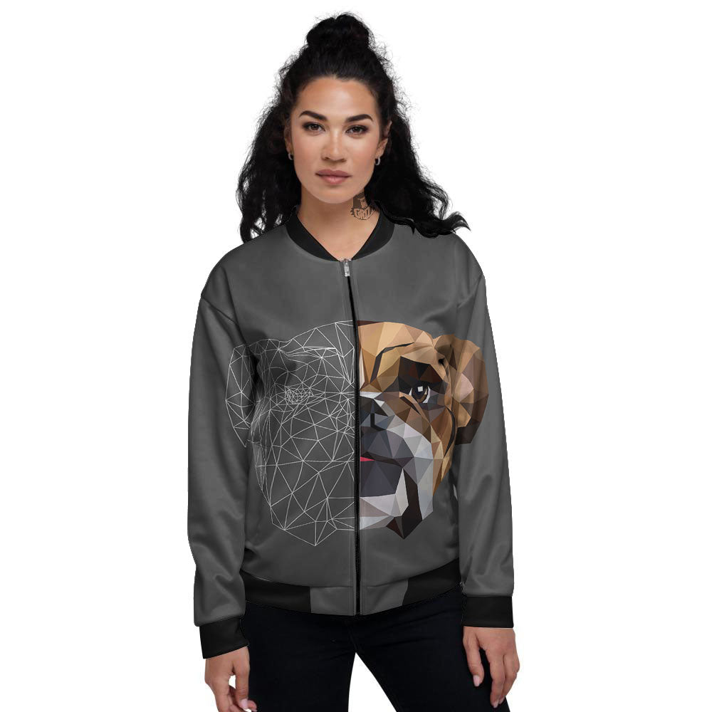 Bulldog Geometric English Print Women's Bomber Jacket-grizzshop
