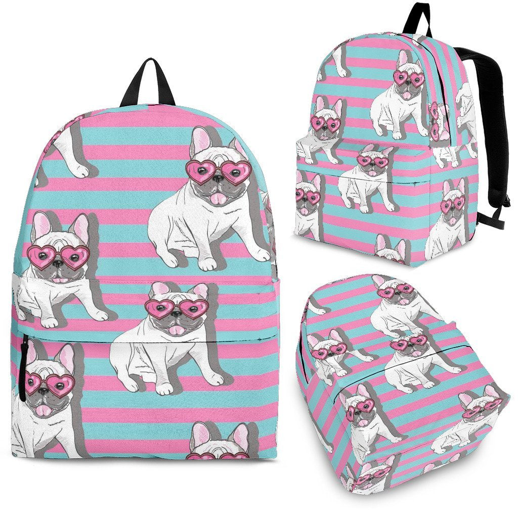 Bulldog Heart Sunglasses Pattern Print Backpack-grizzshop