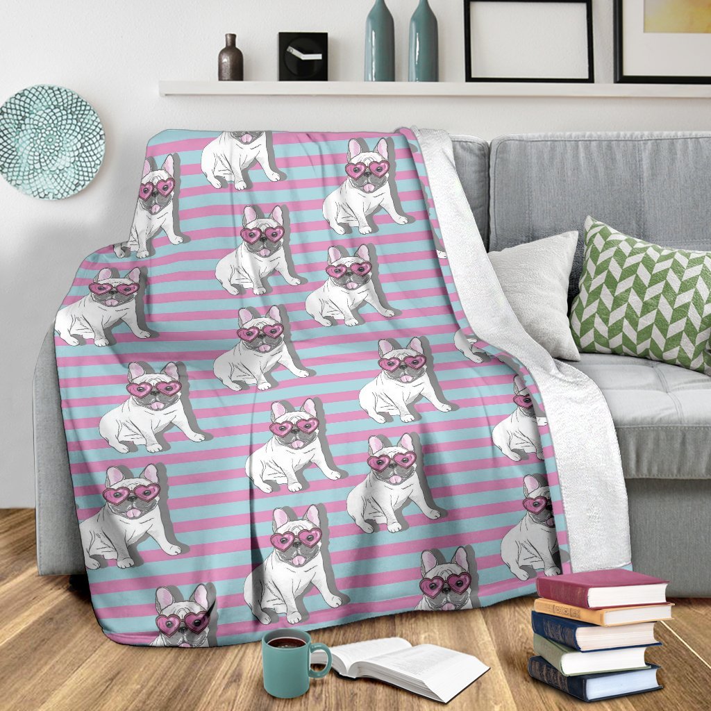 Bulldog Heart Sunglasses Pattern Print Blanket-grizzshop