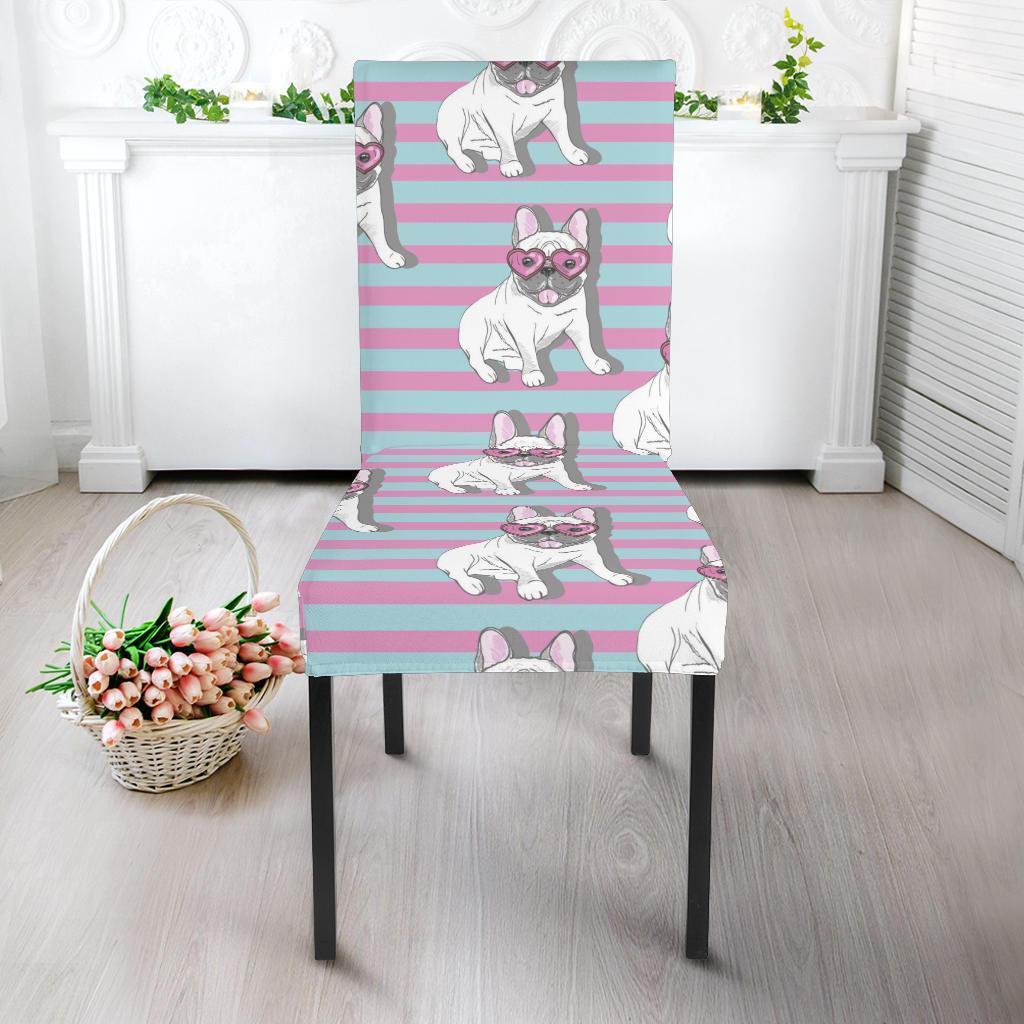 Bulldog Heart Sunglasses Pattern Print Chair Cover-grizzshop