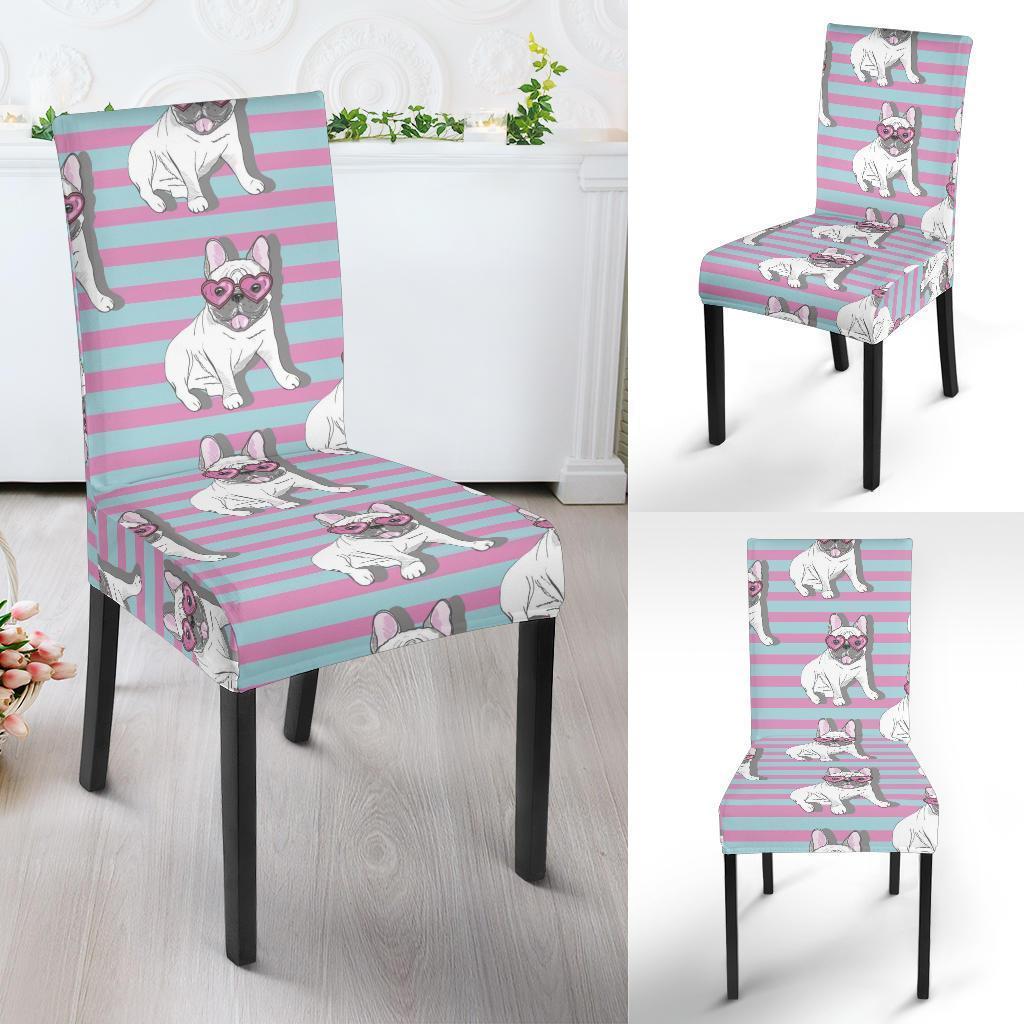 Bulldog Heart Sunglasses Pattern Print Chair Cover-grizzshop