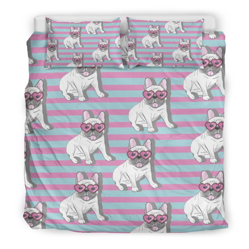 Bulldog Heart Sunglasses Pattern Print Duvet Cover Bedding Set-grizzshop