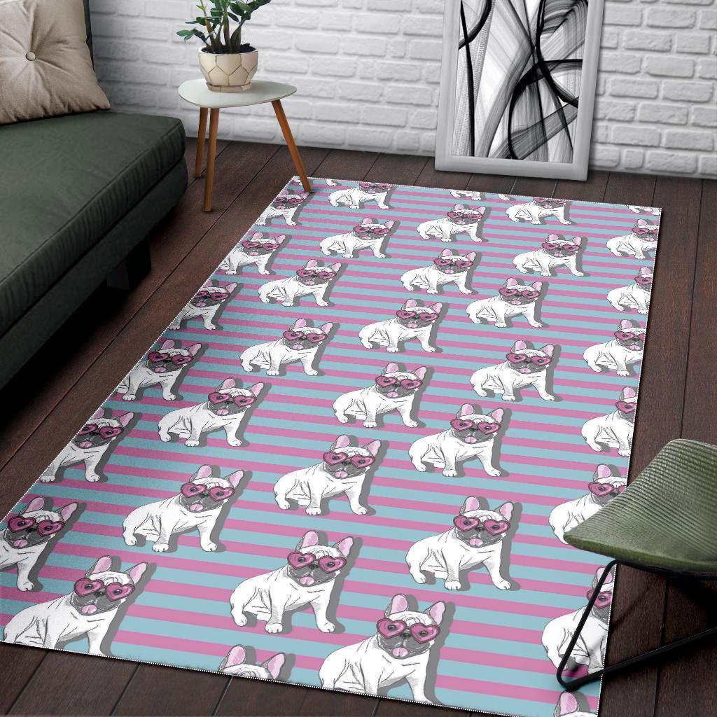 Bulldog Heart Sunglasses Pattern Print Floor Mat-grizzshop