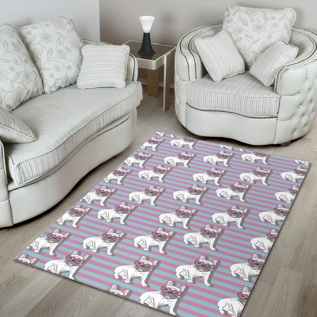 Bulldog Heart Sunglasses Pattern Print Floor Mat-grizzshop