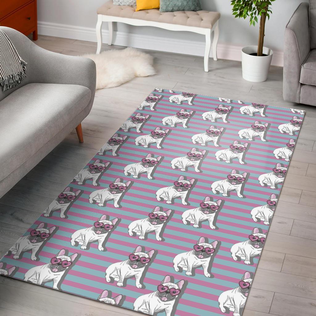 Bulldog Heart Sunglasses Pattern Print Floor Mat-grizzshop