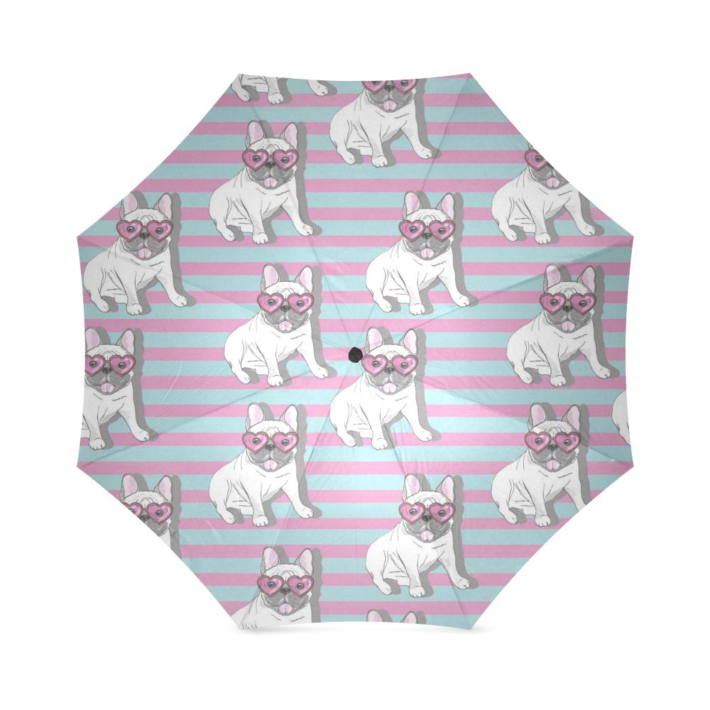 Bulldog Heart Sunglasses Pattern Print Foldable Umbrella-grizzshop
