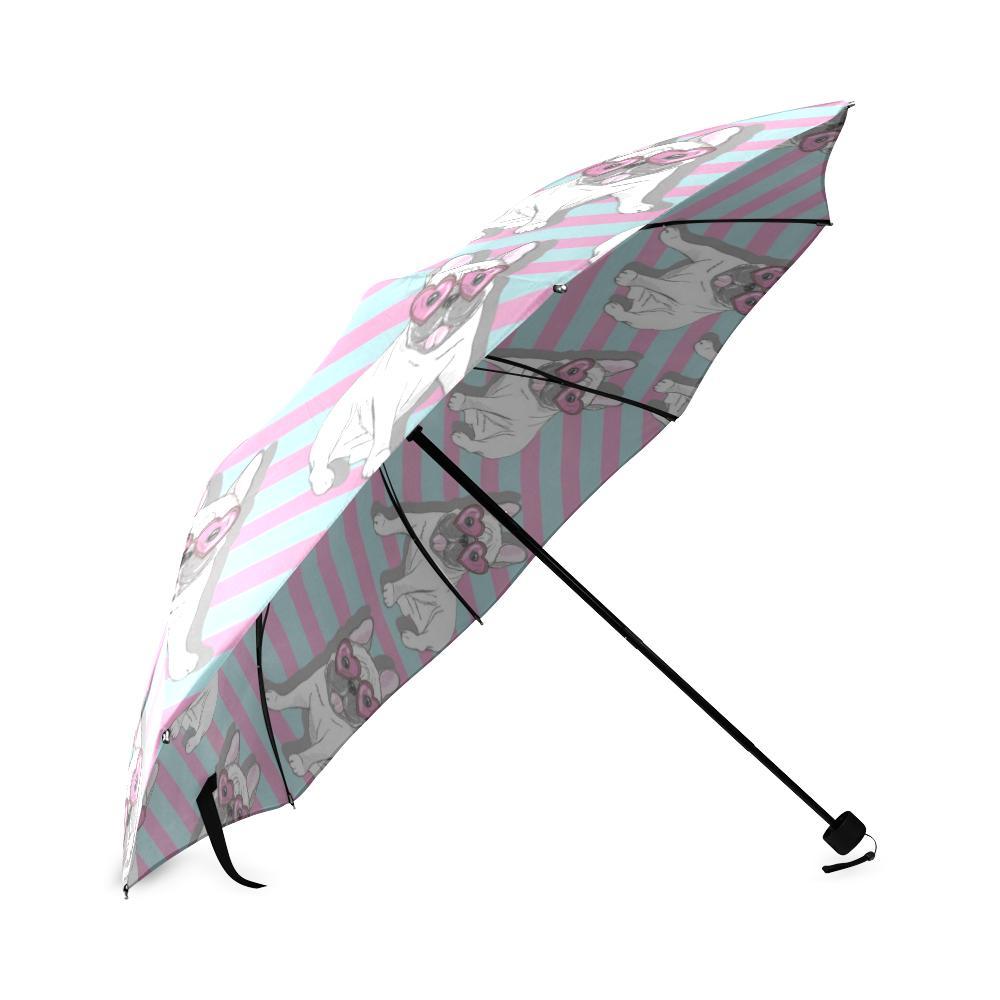 Bulldog Heart Sunglasses Pattern Print Foldable Umbrella-grizzshop