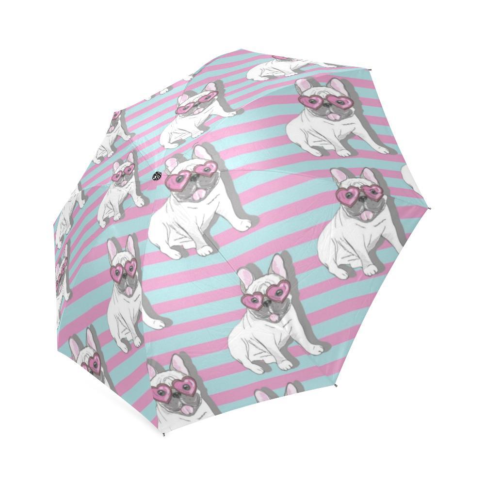 Bulldog Heart Sunglasses Pattern Print Foldable Umbrella-grizzshop