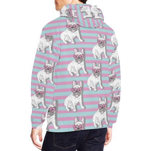 Bulldog Heart Sunglasses Pattern Print Men Pullover Hoodie-grizzshop