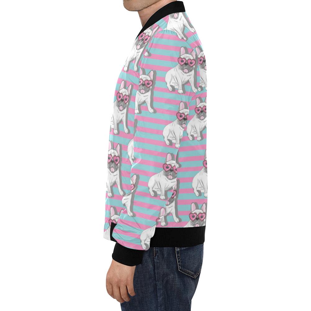 Bulldog Heart Sunglasses Pattern Print Men's Bomber Jacket-grizzshop