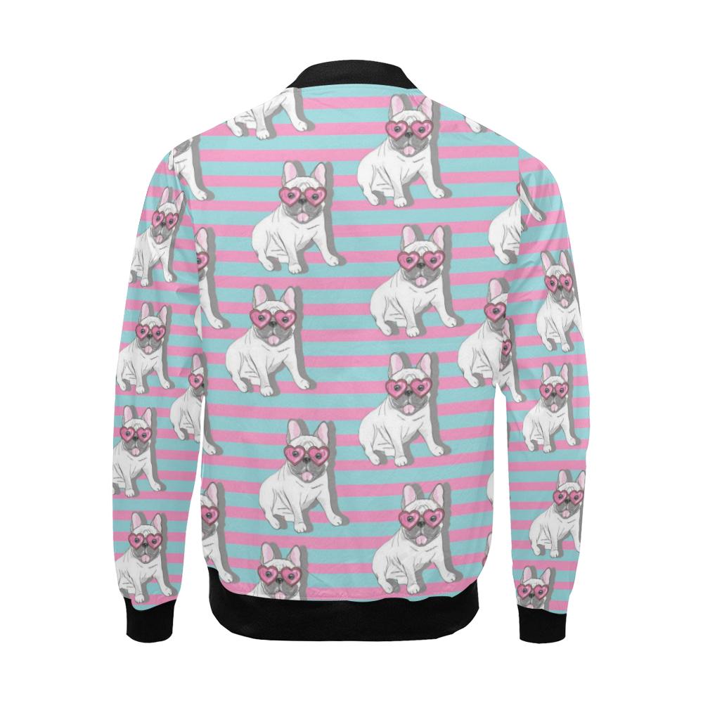 Bulldog Heart Sunglasses Pattern Print Men's Bomber Jacket-grizzshop