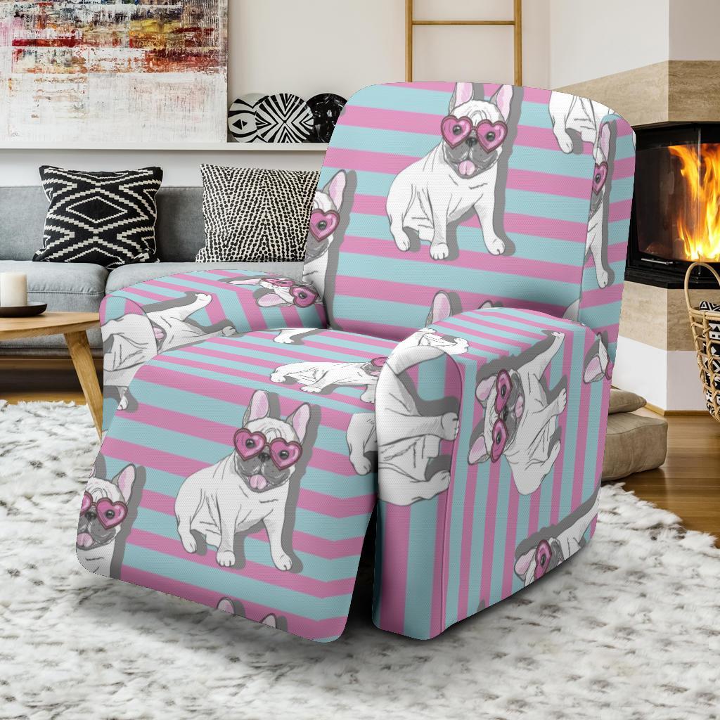 Bulldog Heart Sunglasses Pattern Print Recliner Cover-grizzshop