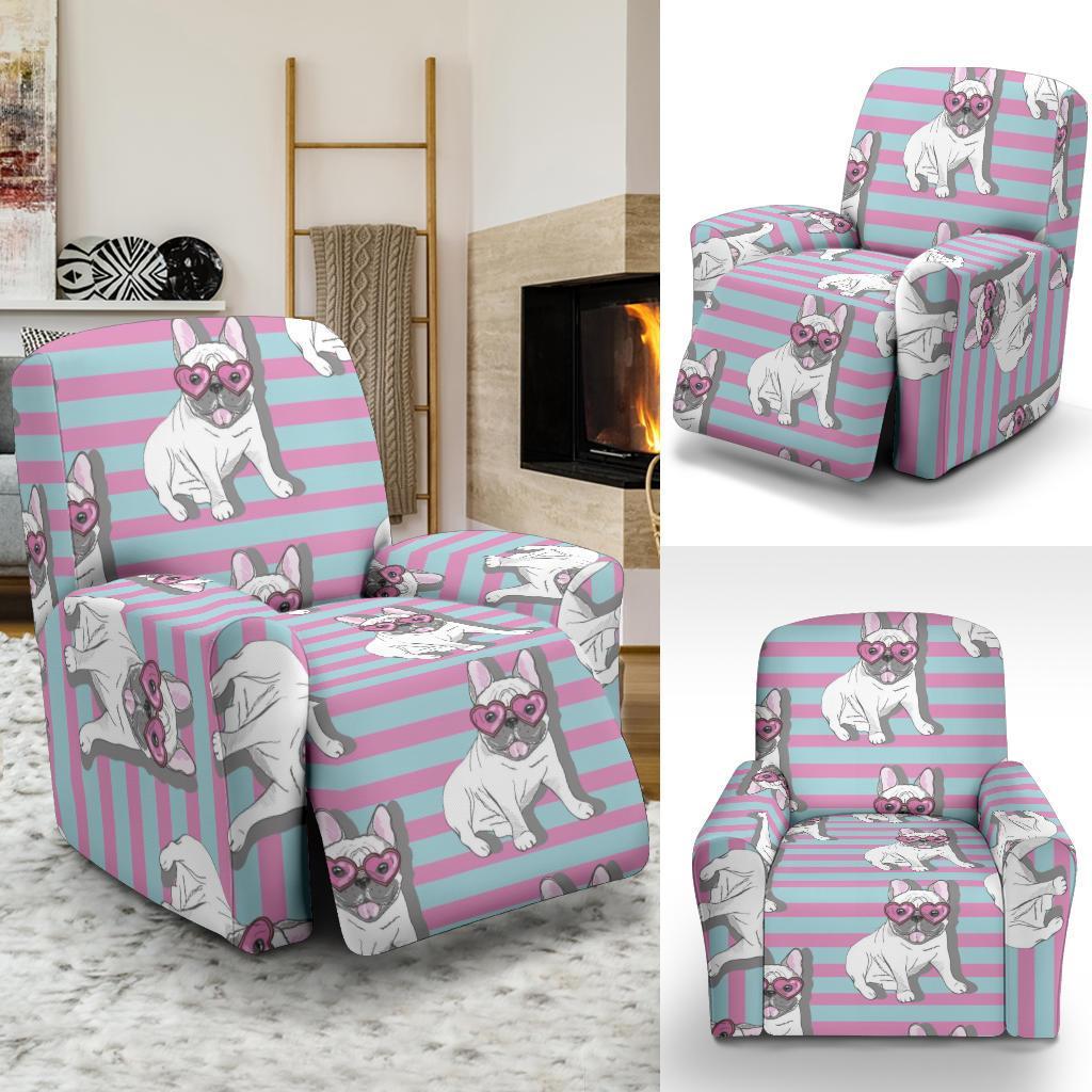 Bulldog Heart Sunglasses Pattern Print Recliner Cover-grizzshop