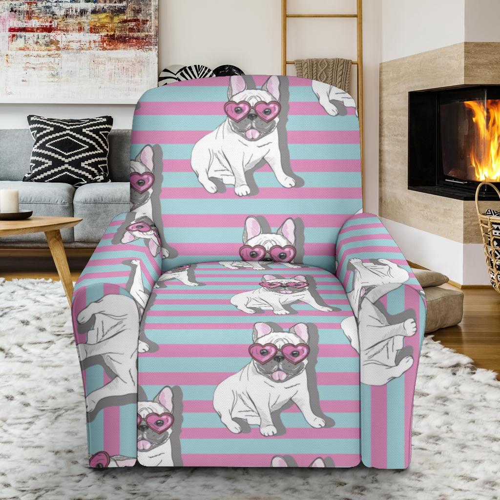 Bulldog Heart Sunglasses Pattern Print Recliner Cover-grizzshop