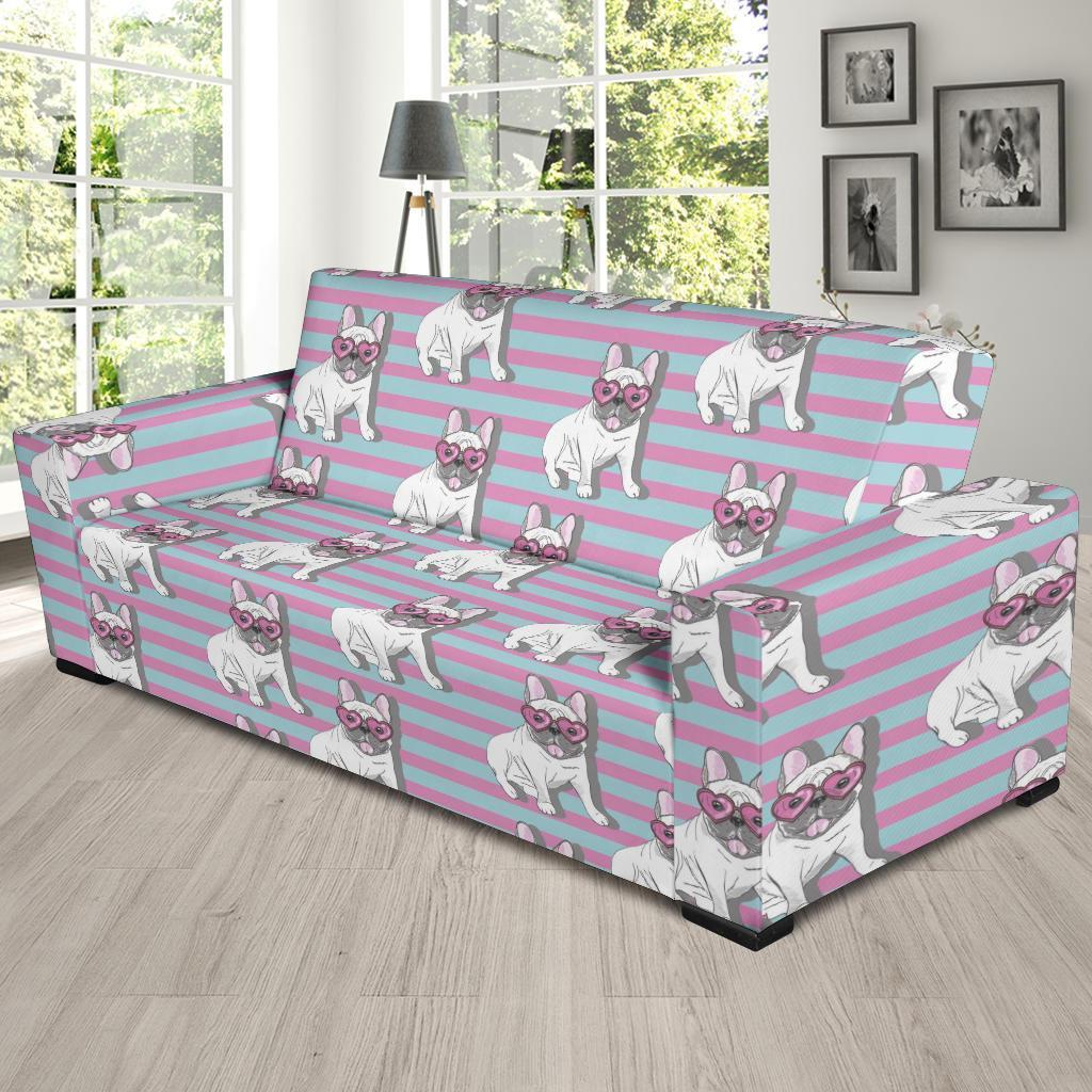 Bulldog Heart Sunglasses Pattern Print Sofa Covers-grizzshop