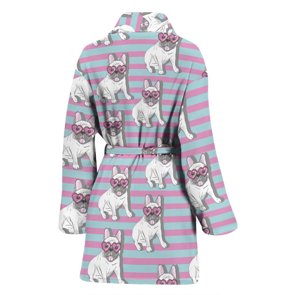 Bulldog Heart Sunglasses Pattern Print Women Long Robe-grizzshop