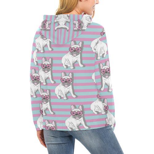 Bulldog Heart Sunglasses Pattern Print Women Pullover Hoodie-grizzshop