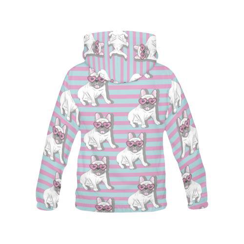 Bulldog Heart Sunglasses Pattern Print Women Pullover Hoodie-grizzshop