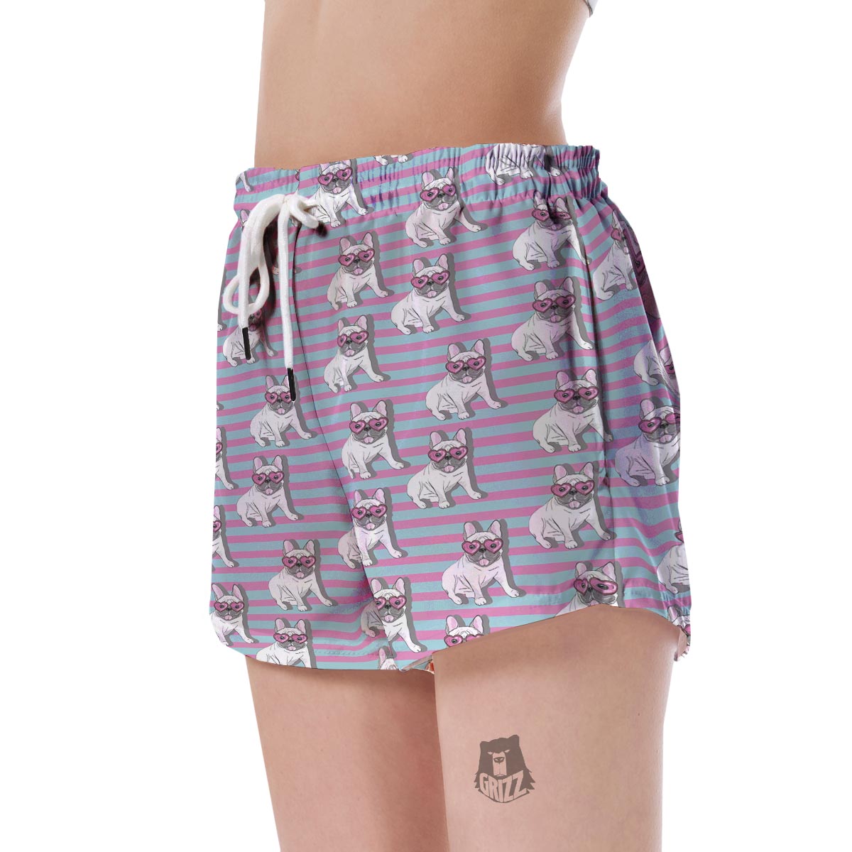 Bulldog Heart Sunglasses Pattern Print Women's Shorts-grizzshop