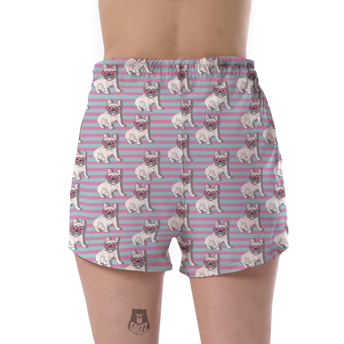 Bulldog Heart Sunglasses Pattern Print Women's Shorts-grizzshop