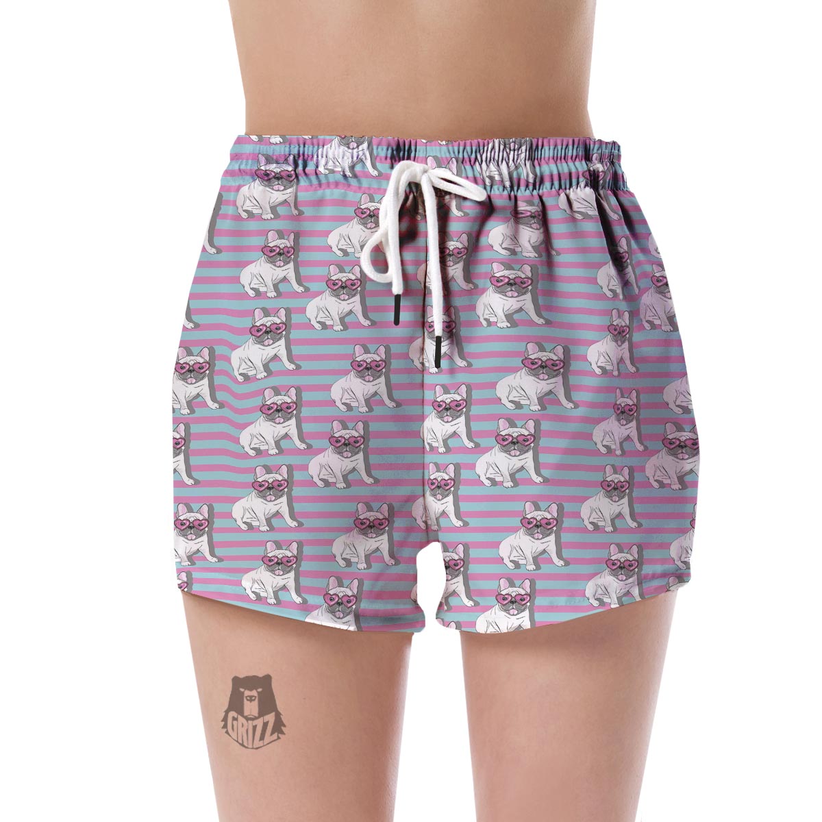 Bulldog Heart Sunglasses Pattern Print Women's Shorts-grizzshop