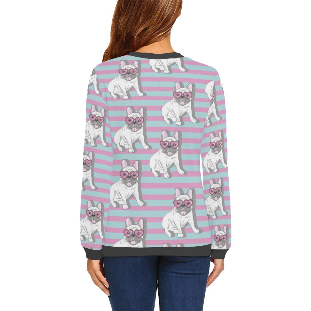 Bulldog Heart Sunglasses Pattern Print Women's Sweatshirt-grizzshop