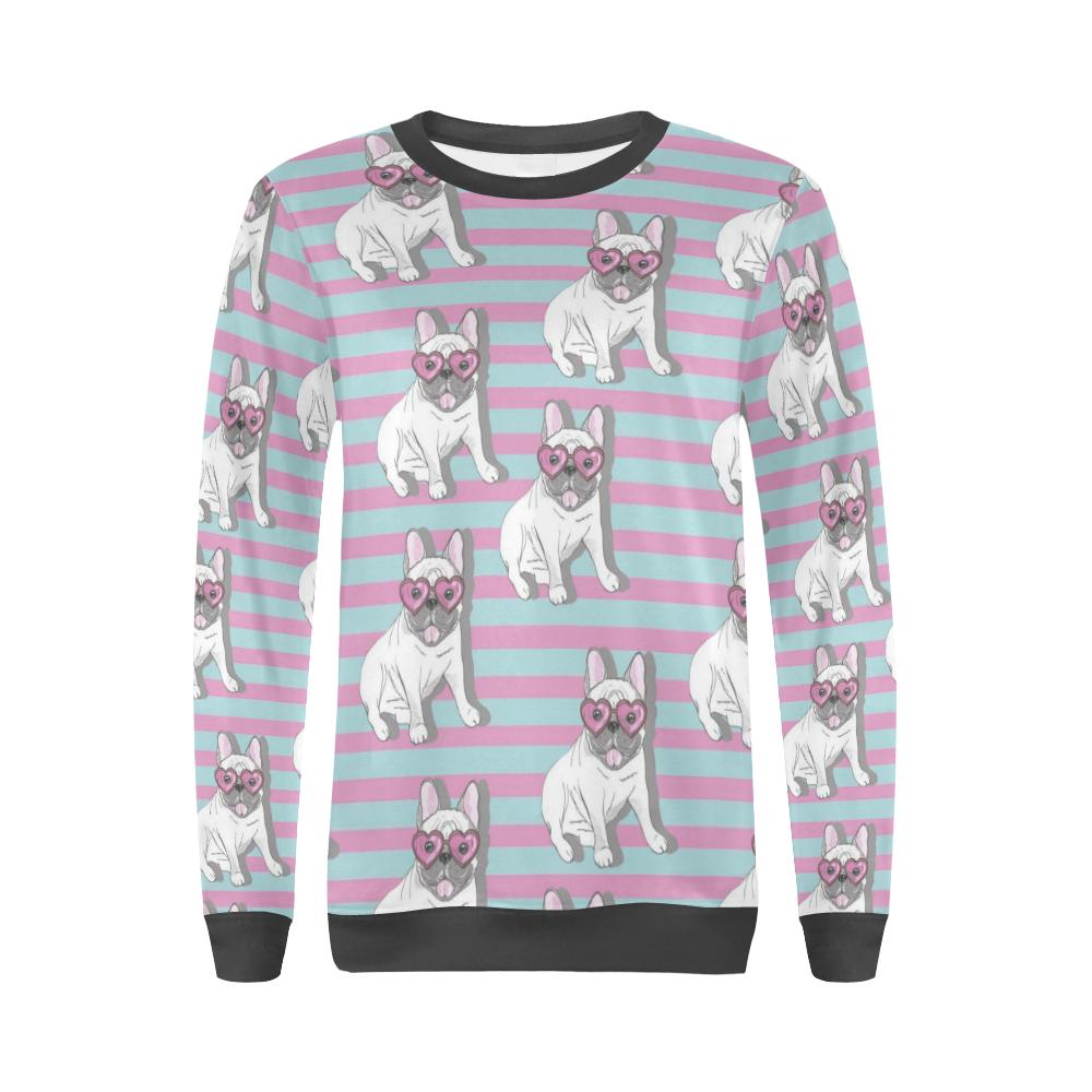 Bulldog Heart Sunglasses Pattern Print Women's Sweatshirt-grizzshop