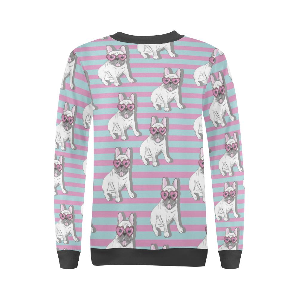 Bulldog Heart Sunglasses Pattern Print Women's Sweatshirt-grizzshop