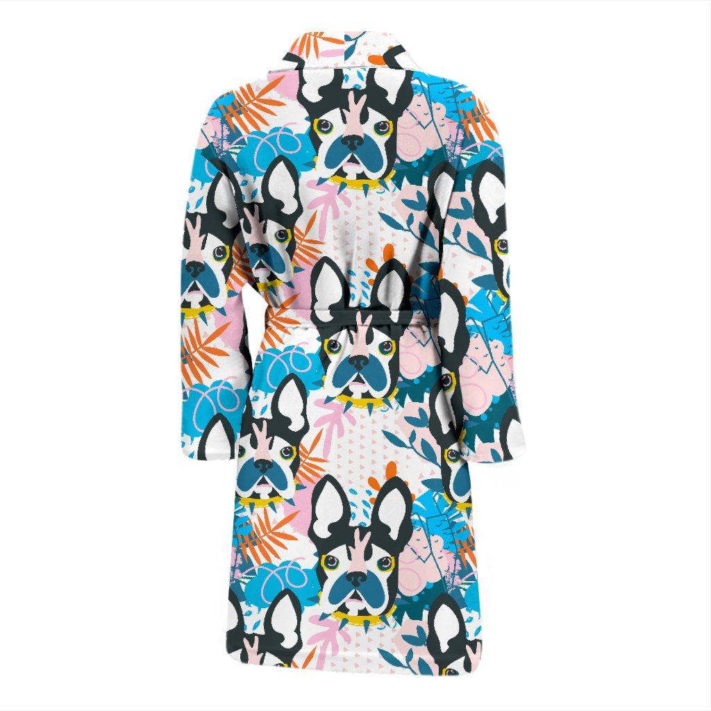 Bulldog Paint Pattern Print Men Long Robe-grizzshop