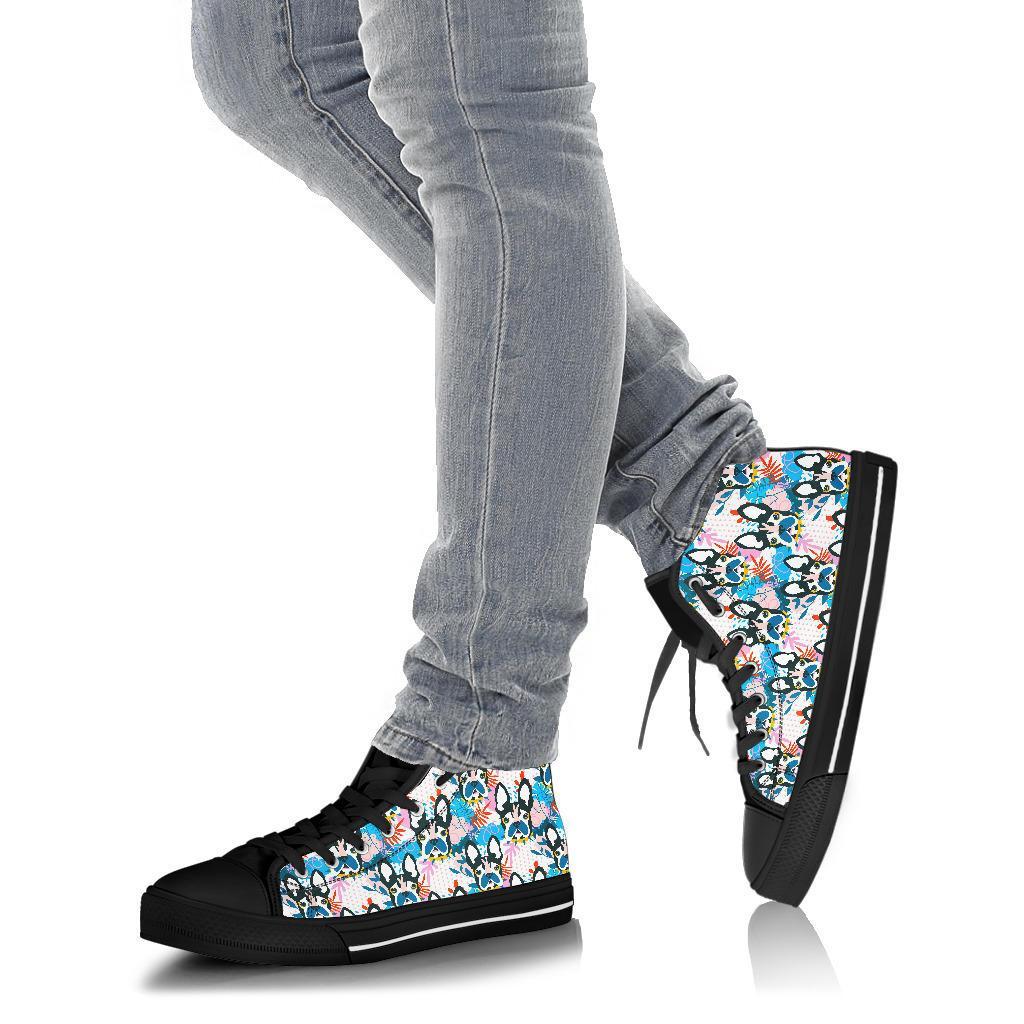 Bulldog Paint Pattern Print Men Women's High Top Shoes-grizzshop