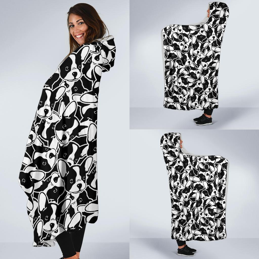 Bulldog Pattern Print Hooded Blanket-grizzshop