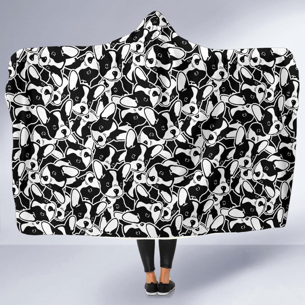 Bulldog Pattern Print Hooded Blanket-grizzshop