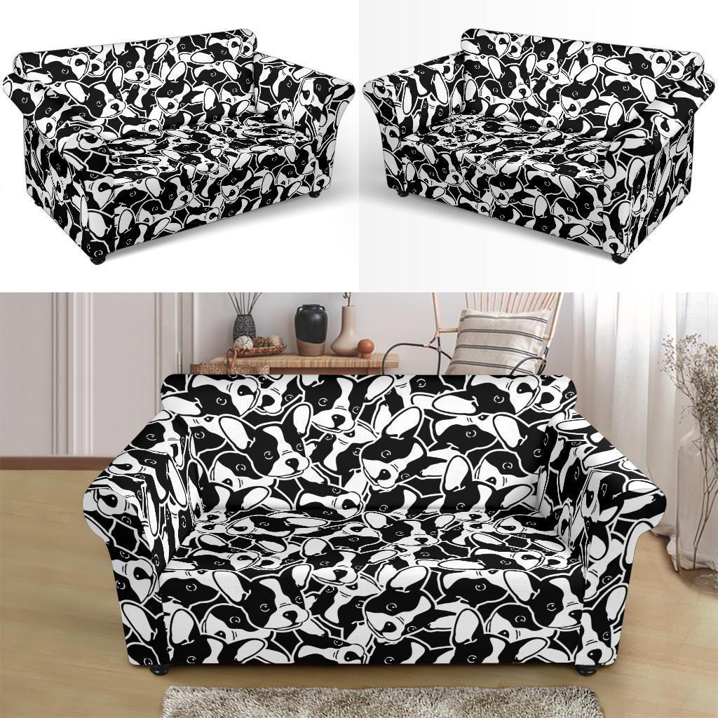 Bulldog Pattern Print Loveseat Cover-grizzshop