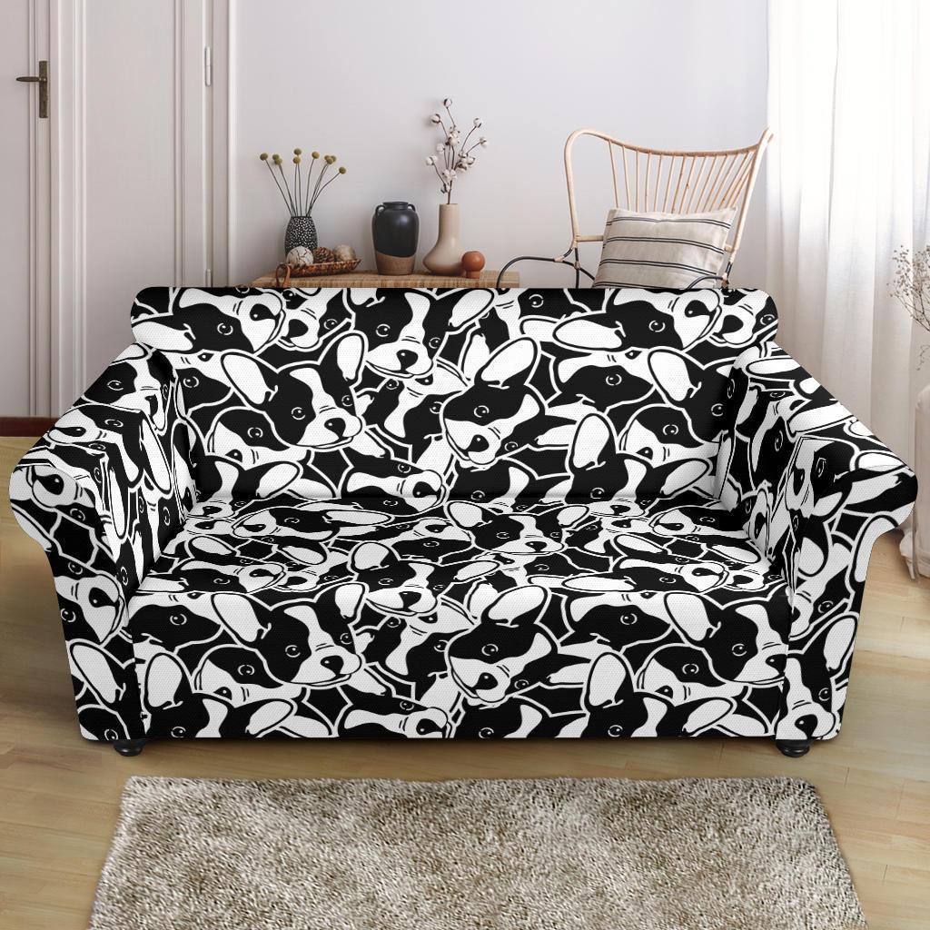 Bulldog Pattern Print Loveseat Cover-grizzshop