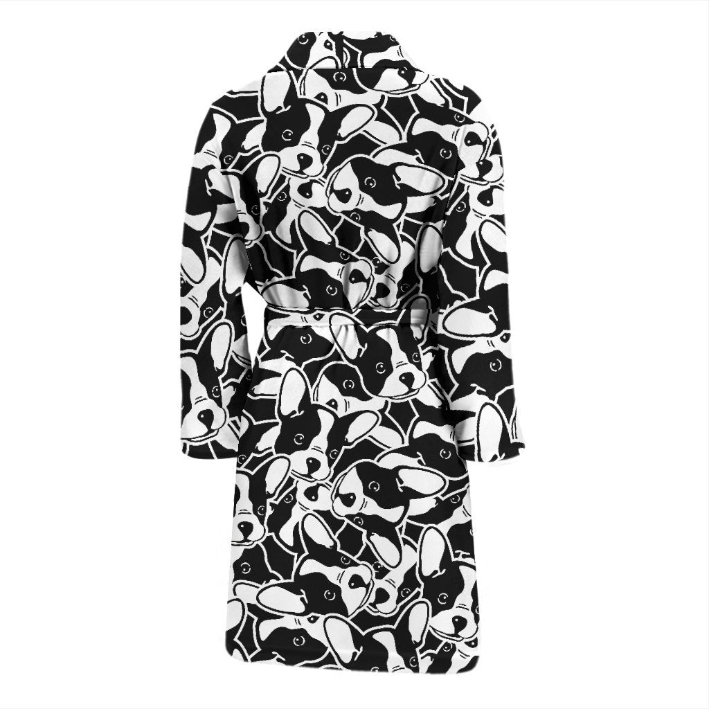 Bulldog Pattern Print Men Long Robe-grizzshop