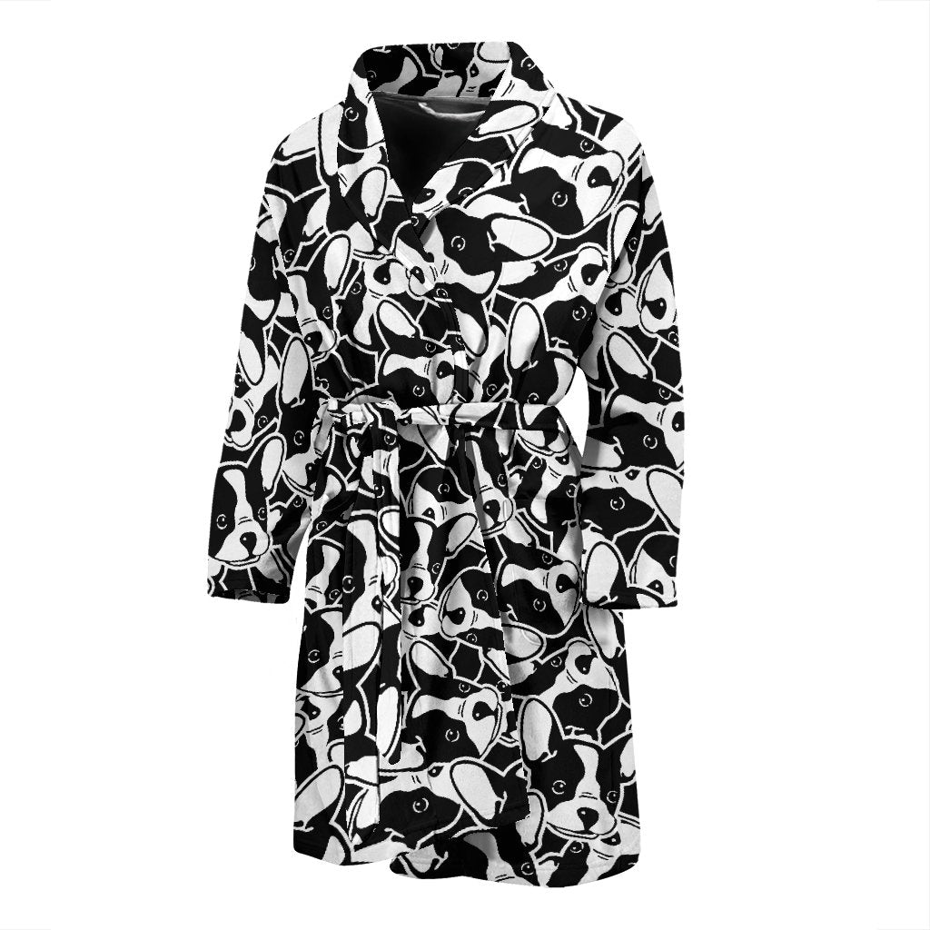 Bulldog Pattern Print Men Long Robe-grizzshop