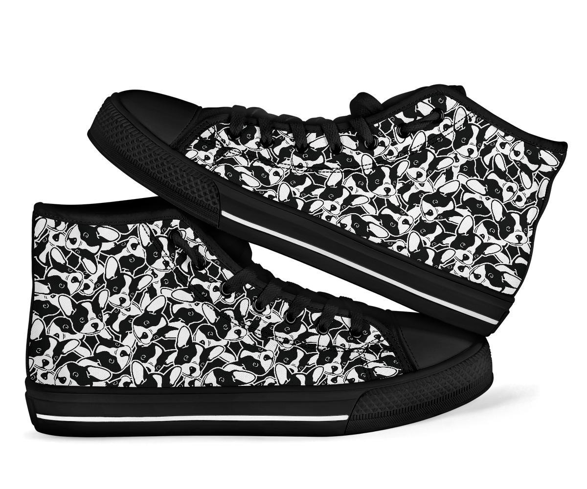 Bulldog Pattern Print Men Women's High Top Shoes-grizzshop