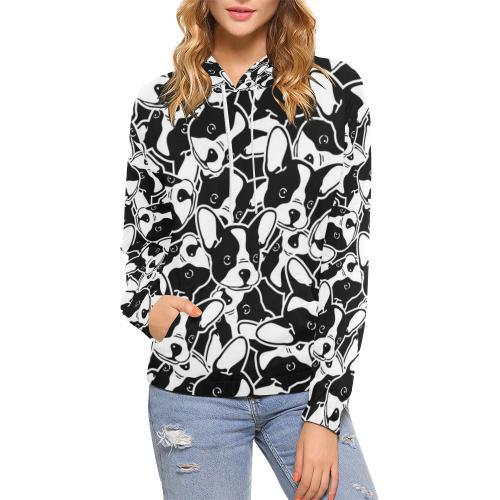 Bulldog Pattern Print Women Pullover Hoodie-grizzshop