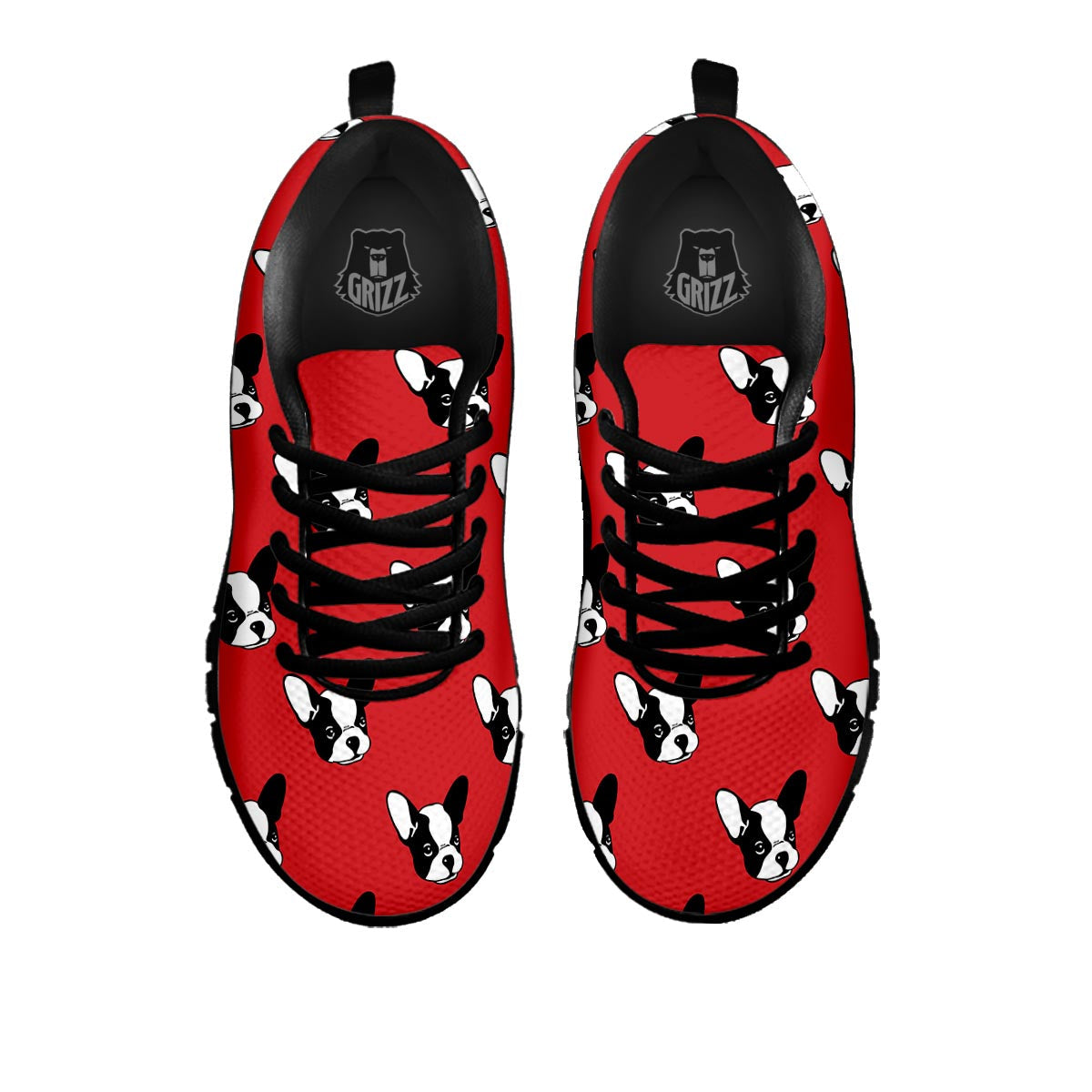 Bulldog Red French Print Pattern Black Sneaker-grizzshop