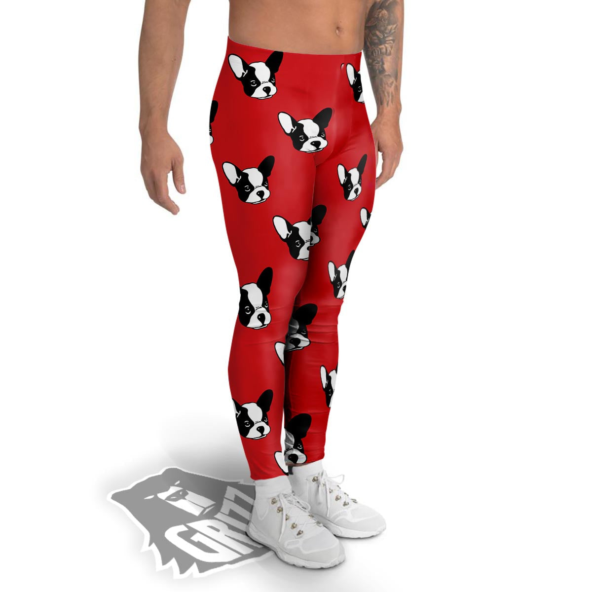 Bulldog Red French Print Pattern Men's Leggings-grizzshop