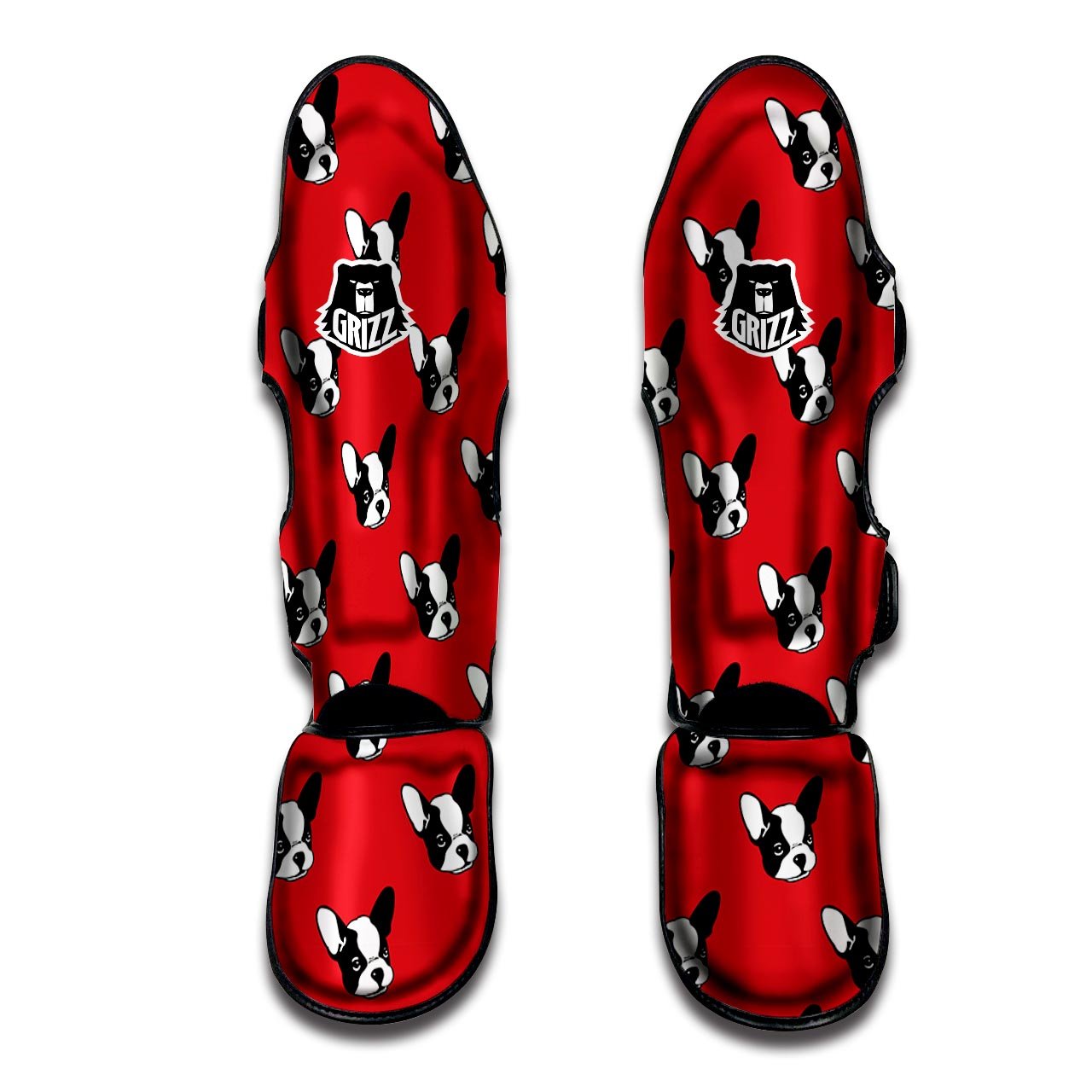 Bulldog Red French Print Pattern Muay Thai Shin Guards-grizzshop