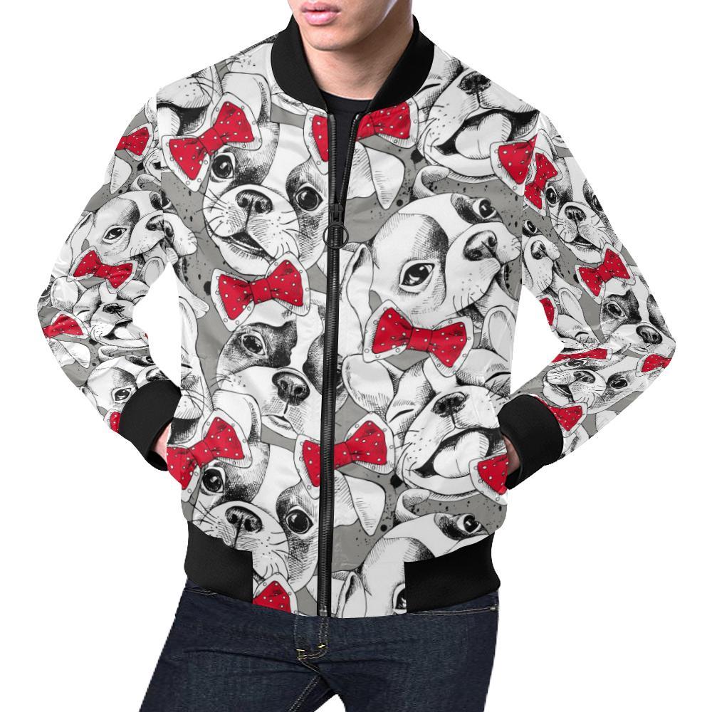 Bulldog Tuxedo Pattern Print Men's Bomber Jacket-grizzshop