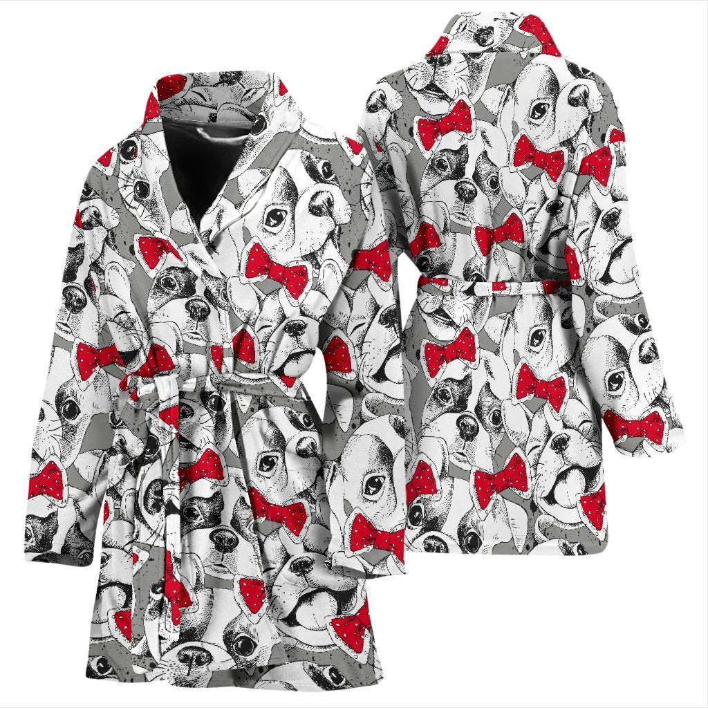 Bulldog Tuxedo Pattern Print Women Long Robe-grizzshop