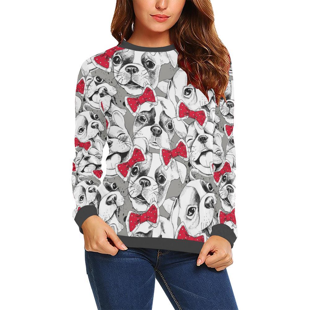 Bulldog Tuxedo Pattern Print Women's Sweatshirt-grizzshop