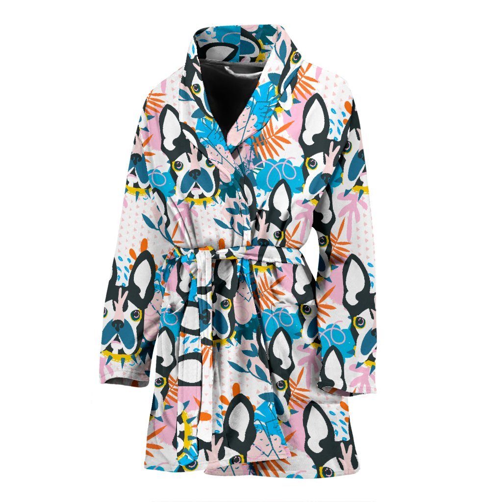 Bulldog Paint Pattern Print Women Long Robe-grizzshop