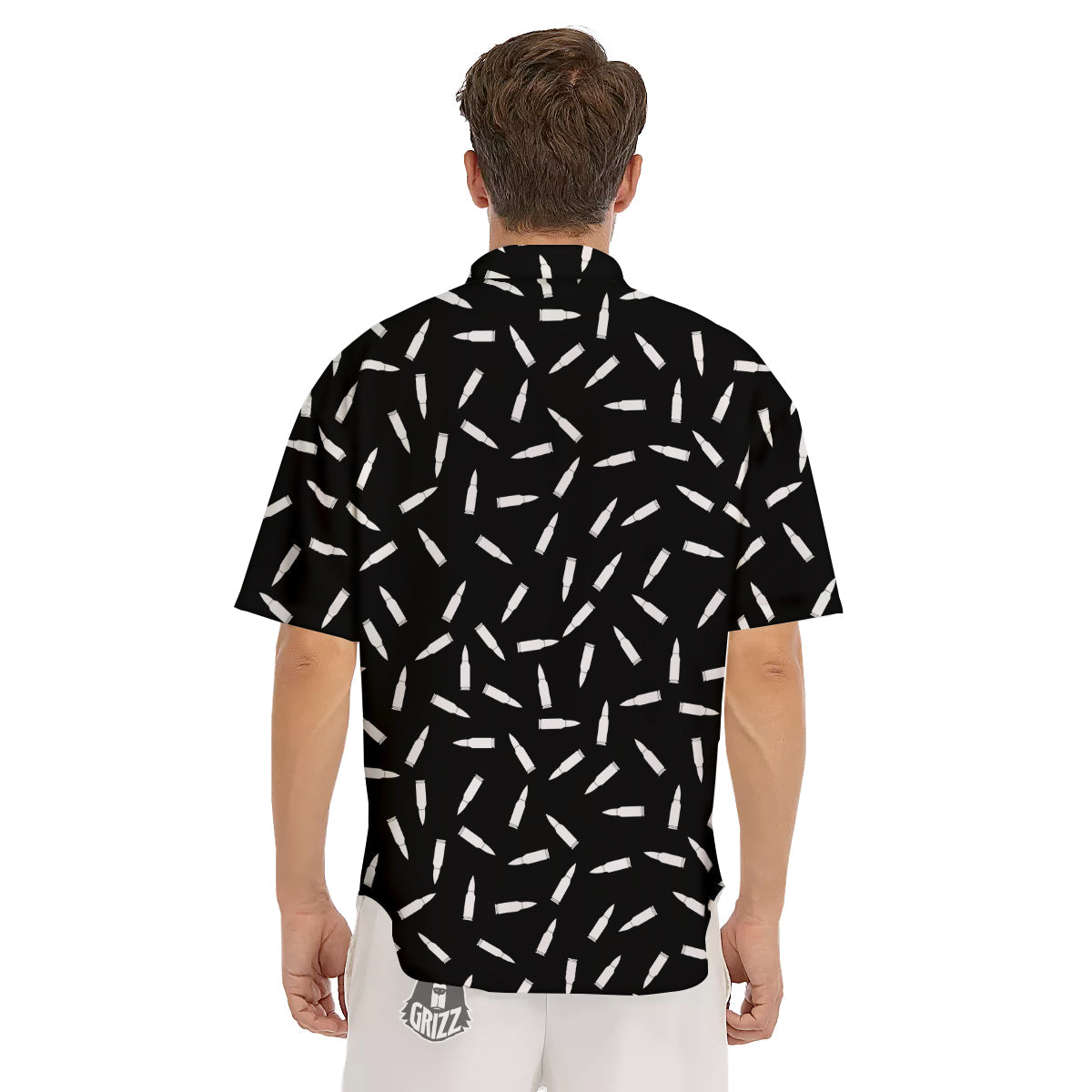 Bullet Gun White Print Pattern Men's Short Sleeve Shirts-grizzshop