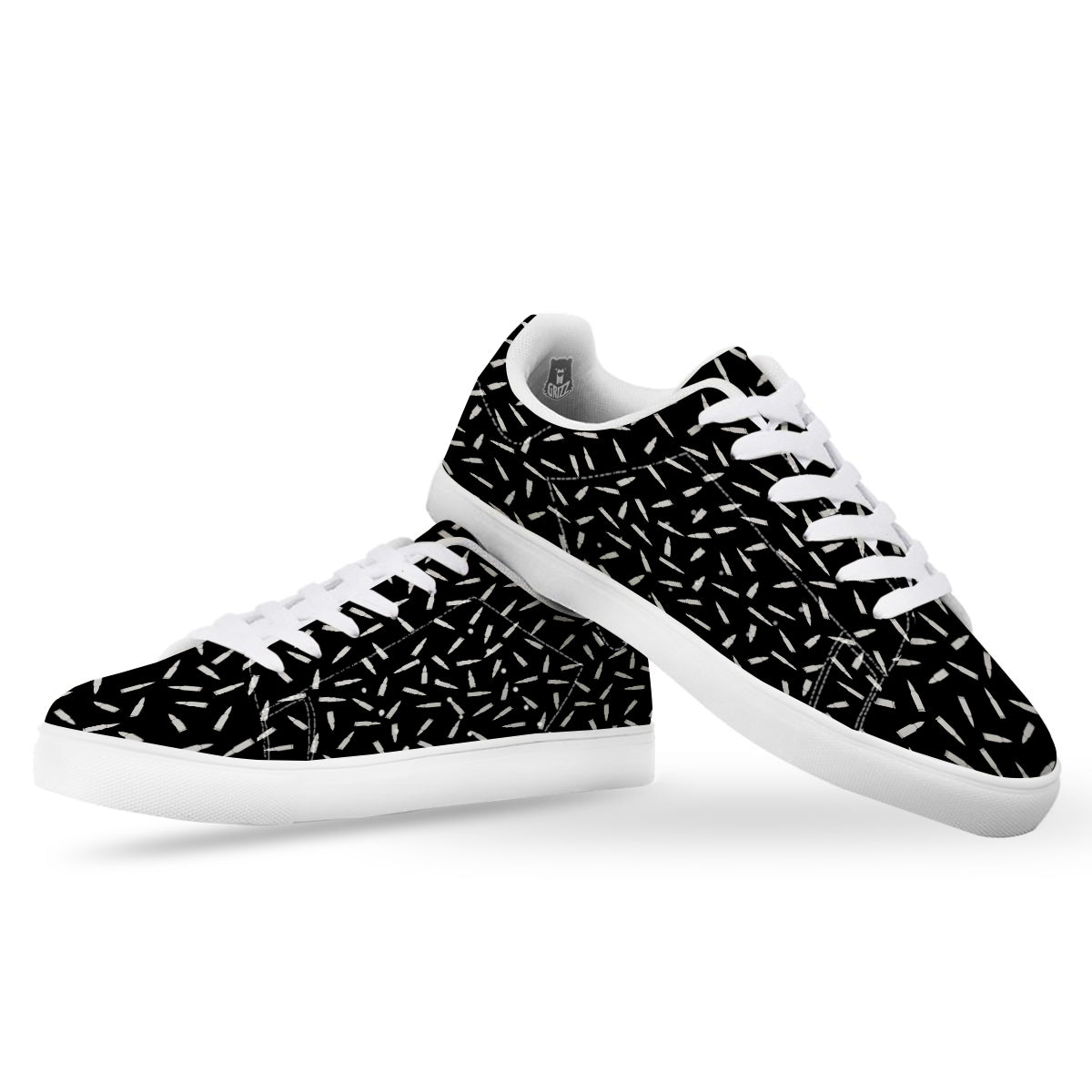 Bullet Gun White Print Pattern White Low Top Sneakers-grizzshop