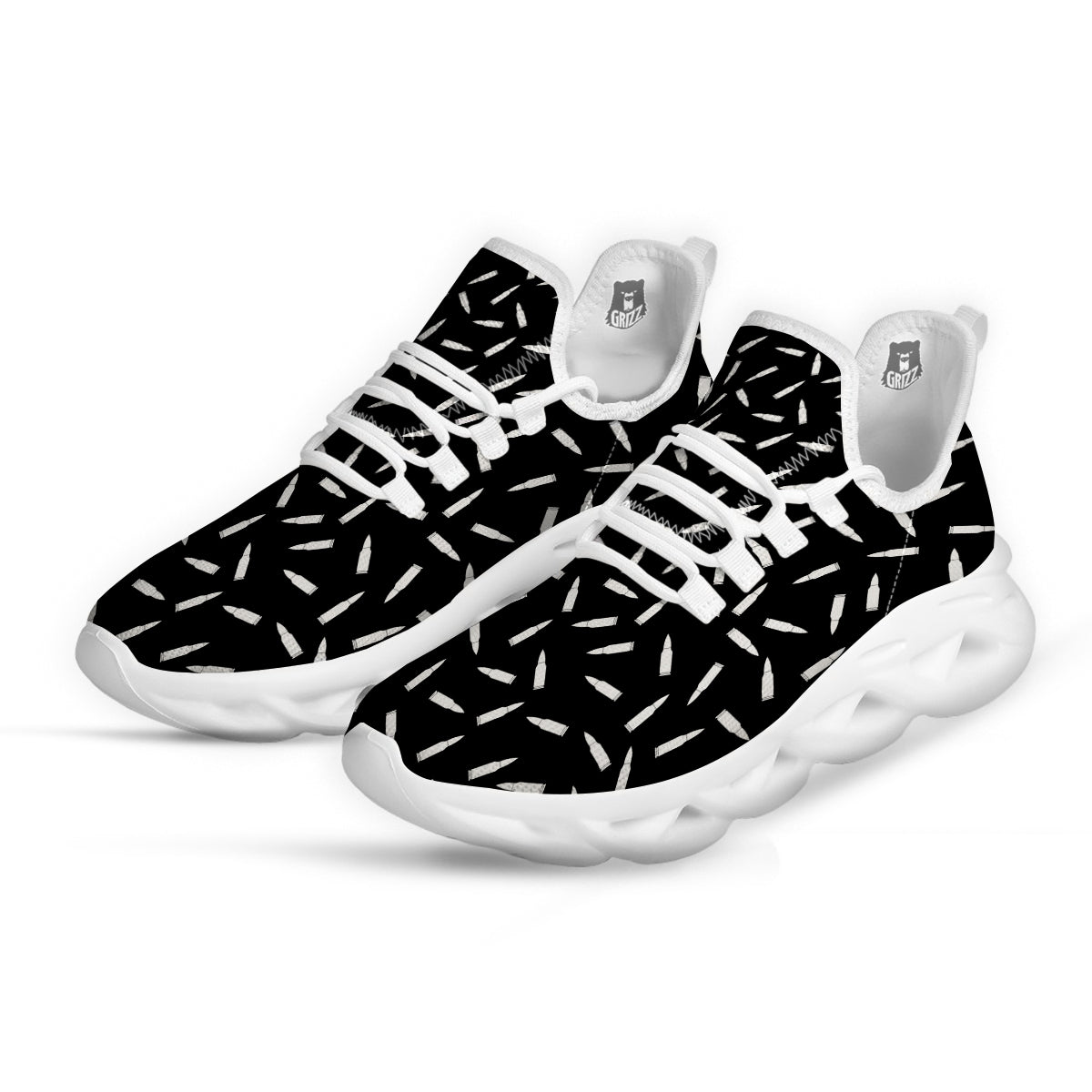 Bullet Gun White Print Pattern White Running Shoes-grizzshop